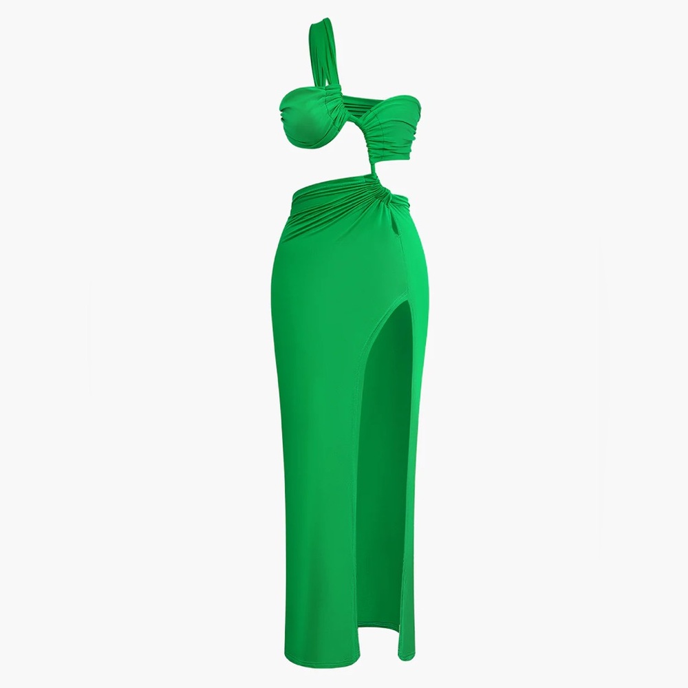 MICAS Asymmetrical Twist Ruched Slit One Shoulder Maxi Dress - Picture 2 of 8